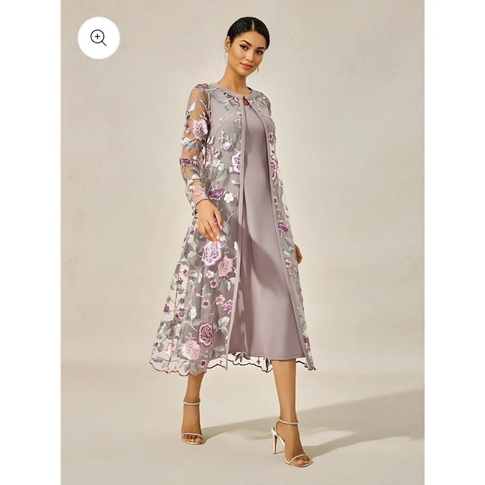 Mesh Lace Embroidered Floral Dress Set Womens Large NWT